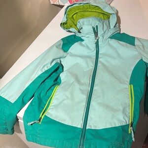 L.L. Bean Kids Teal and Lime Green Raincoat